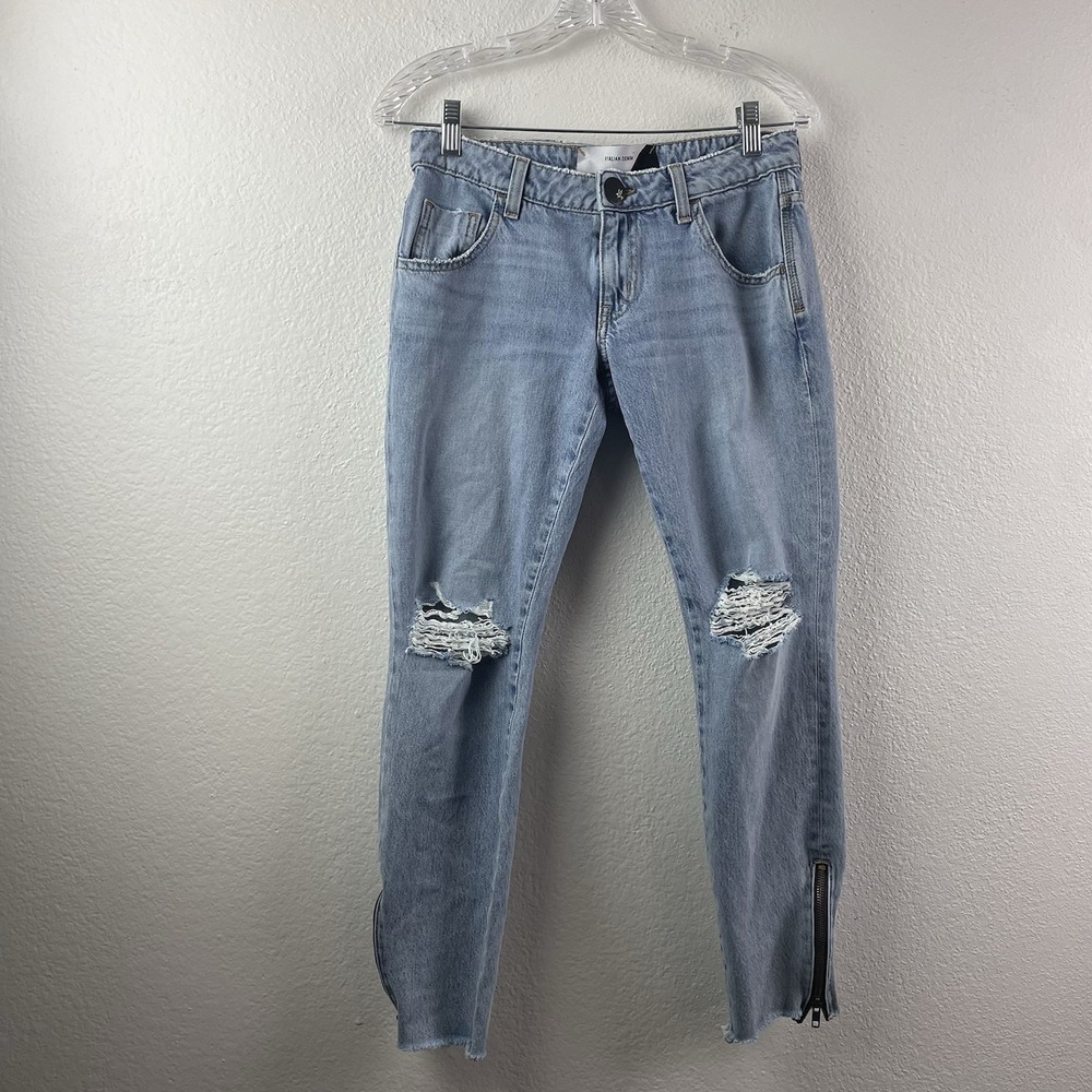Premium by One Teaspoon Skinny Jeans 26 Ankle Zipper Distressed Italian‎ Denim